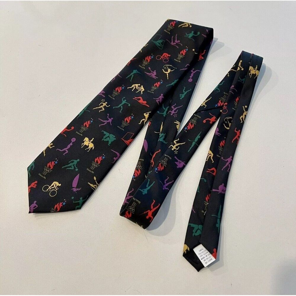 Olympic Game Collection Ralph Marlin Tie Atlanta USA Made Pictogram Vtg 1996 Y2K
